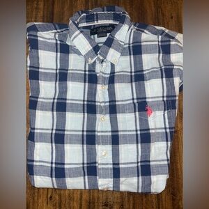 U.S. Polo Assn. Men's Large Blue Plaid Short Sleeve Button-Down Shirt